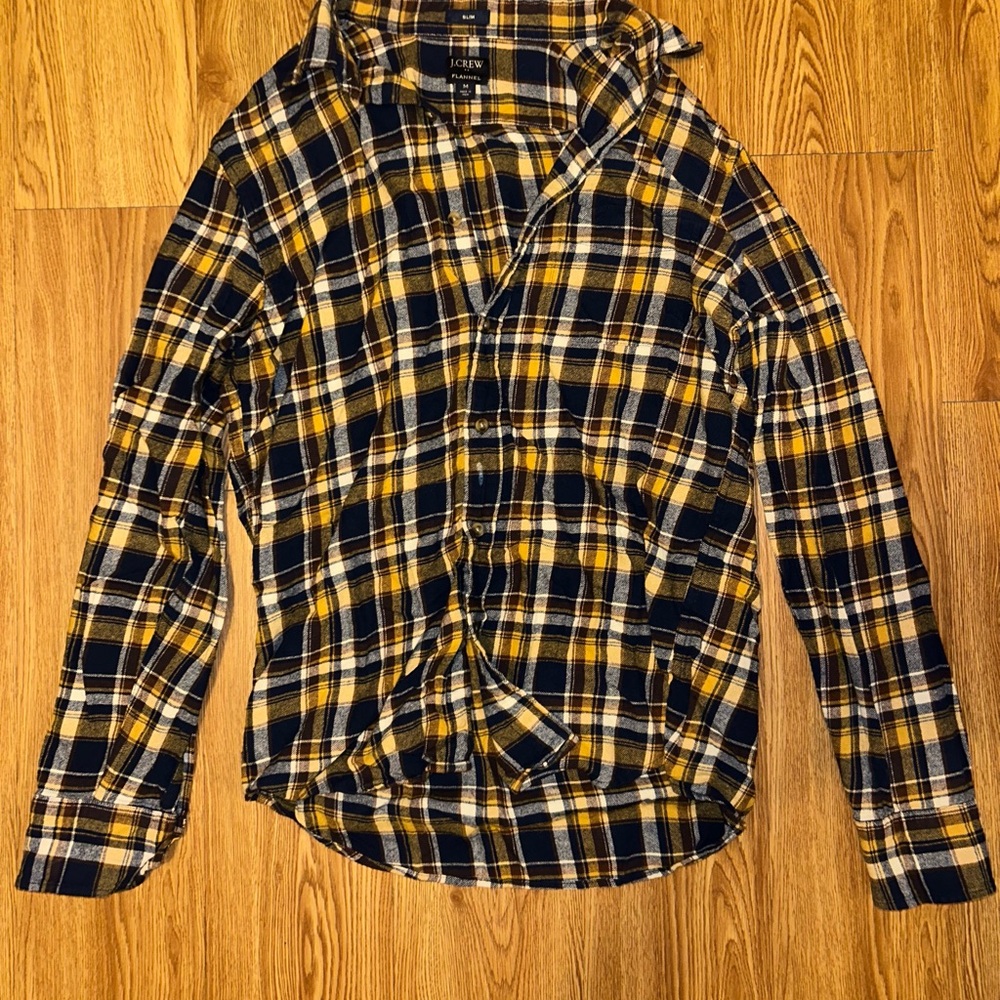 J. Crew Men's Casual Plaid Shirt in Black and Yellow